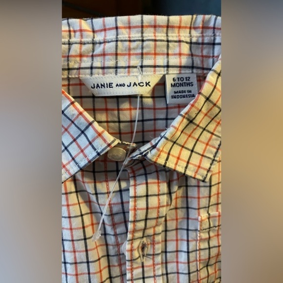 Janie and Jack Plaid Poplin Collared Button Down Long Sleeve Bodysuit Size 6-12M - Picture 3 of 7